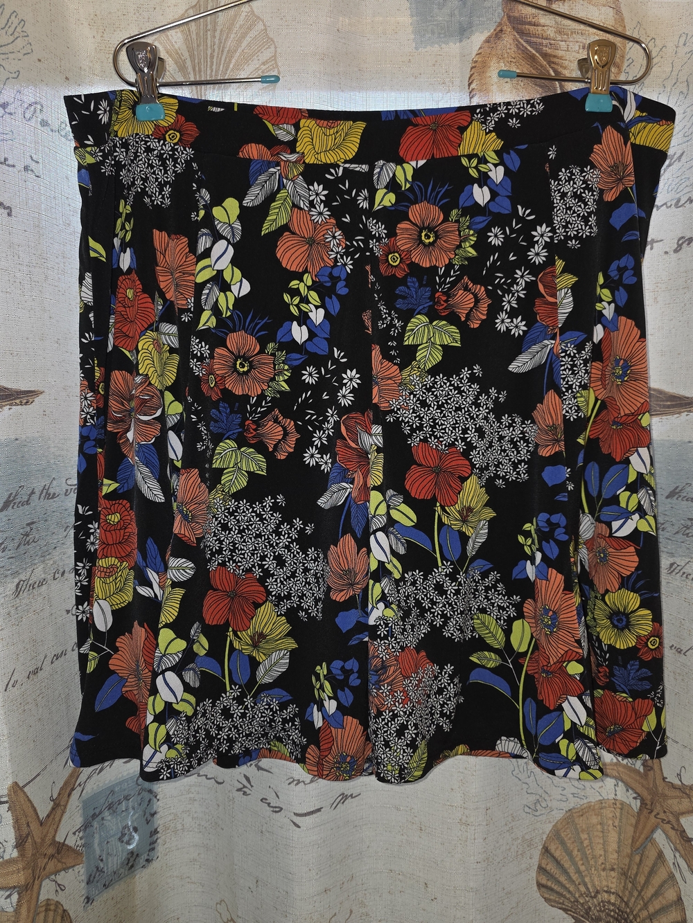 Susan Graver Women's 1x Black/Multicolor Floral Skirt/Shorts Elastic Waist